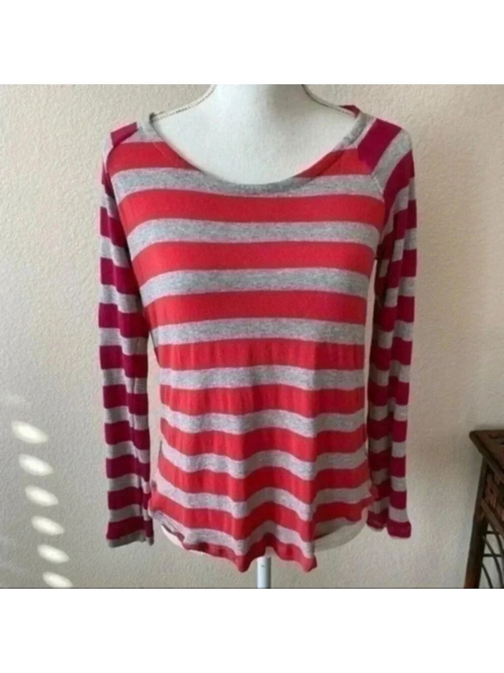 Splendid Red & Metallic Silver Stripe Sweater Large